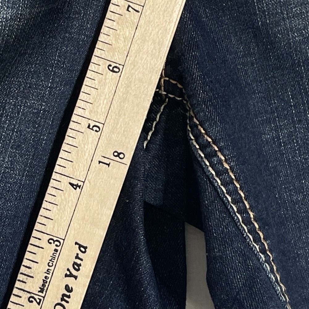 Seven7 Jean Shorts Size 12 Dark Denim Mid Length Embellished Pocket Casual - Picture 10 of 11